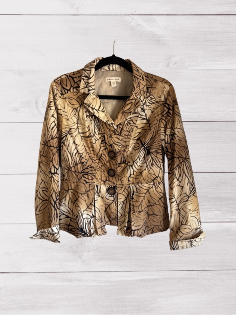 Coldwater Creek  Brown gold Leaf-Print 3 Button Front Jacket